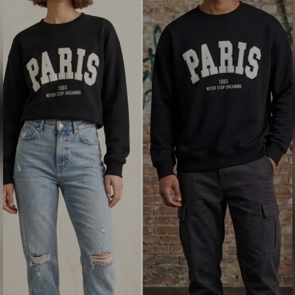 Zara Crew Sweatshirt Paris Black Size 13_14 Hardly Worn! Perfect! EUC!